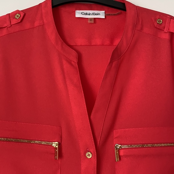 Coral colored Calvin Klein button down blouse - Picture 2 of 6